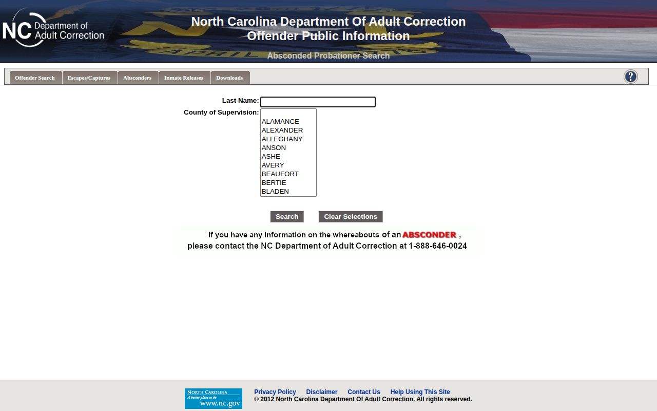 Union County parole and probation absconder record search