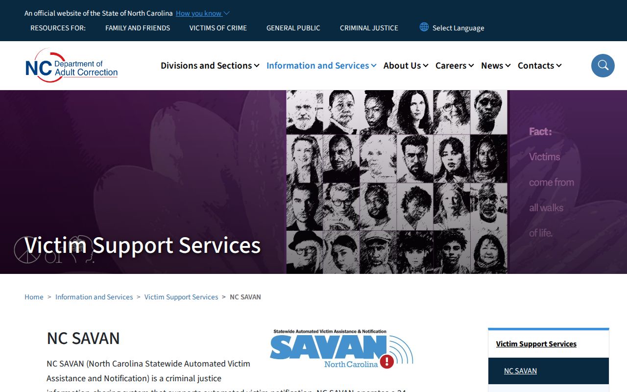 North Carolina SAVAN entry for Union County release notifications