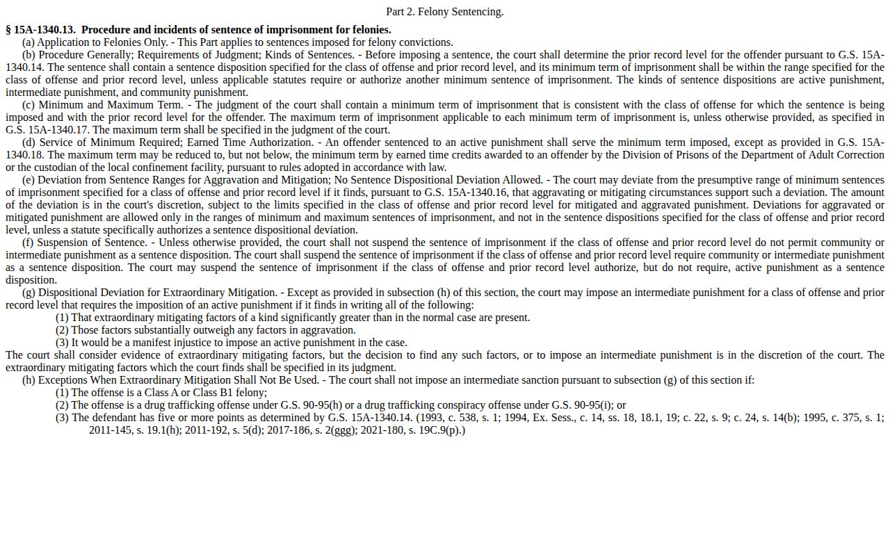North Carolina Structured Sentencing law for Union County inmate release dates