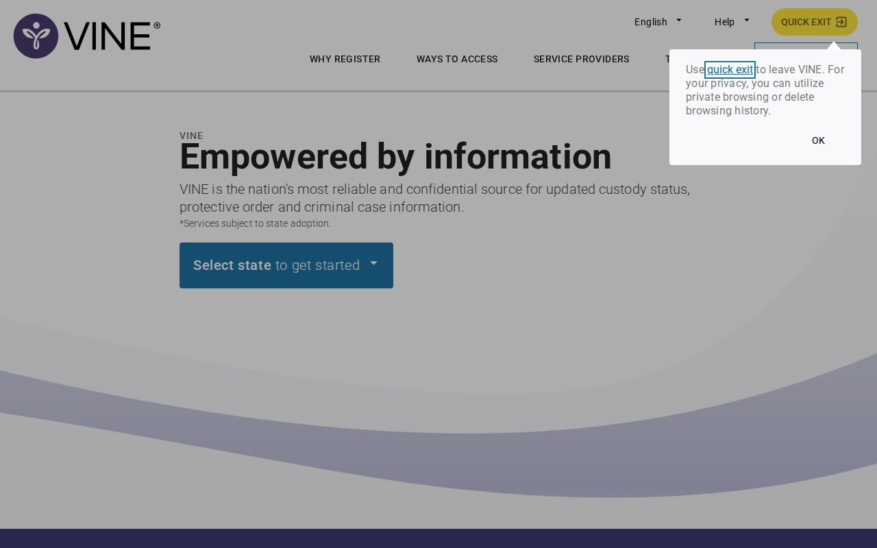 Union County VINELink release check search screen