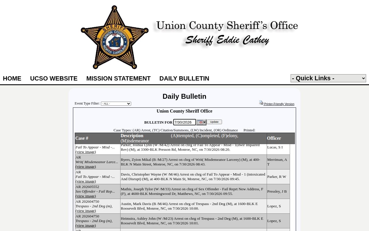 Union County Daily Bulletin is not a 24-hour release list