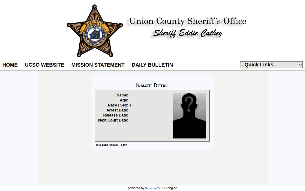 Union County P2C released inmate booking photo and Release Date fields